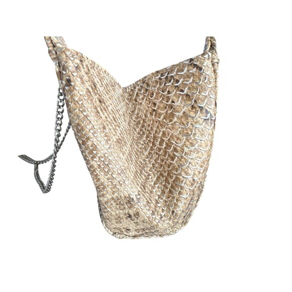 Jessica McClintock Snake Skin Shoulder Bag Double Chain Strap Leopard Interior - Picture 3 of 7